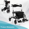 Foldable Rollator Walker with 8" Wheels Handbrake Storage Bag Cane Holder for Seniors & Rehabilitation Black