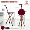 Folding Seat Cane (220lbs): 5-Level Height Adjust, LED Light, Anti-Slip Pads, Aluminum Alloy, Bonus Cushion/3 Foot Pads for Elder-Brown