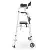 Elderly Rehabilitation Walker (330lbs): 2 Modes, Soft Seat, 5" Wear-Resistant Wheels, 1-Click Fold, H-Shaped Stable Design