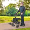 Foldable Rollator Walker with 8" Wheels Handbrake Storage Bag Cane Holder for Seniors & Rehabilitation Black