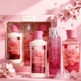 3pcs Set-Sakura Fragrance Shower Gel Set, Japanese Cherry Blossom 10 Fl.oz Shower Gel, 10 Fl.oz Body Lotion, 8 Fl. Oz Body Mist, A Three-piece Bath An (Option: Japanese Cherry Blossom)