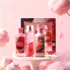 3pcs Set-Sakura Fragrance Shower Gel Set, Japanese Cherry Blossom 10 Fl.oz Shower Gel, 10 Fl.oz Body Lotion, 8 Fl. Oz Body Mist, A Three-piece Bath An (Option: Cotton Candy)