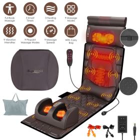 Full Body Massage Mat Multifunctional Massage Chair Pad with Heat Timer Shiatsu Neck Foot Massager Lumbar Pillow Carry Bag Earplugs Anti-Slip Bottom f (Type: PU)