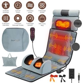 Full Body Massage Mat Multifunctional Massage Chair Pad with Heat Timer Shiatsu Neck Foot Massager Lumbar Pillow Carry Bag Earplugs Anti-Slip Bottom f (Type: Flannel)